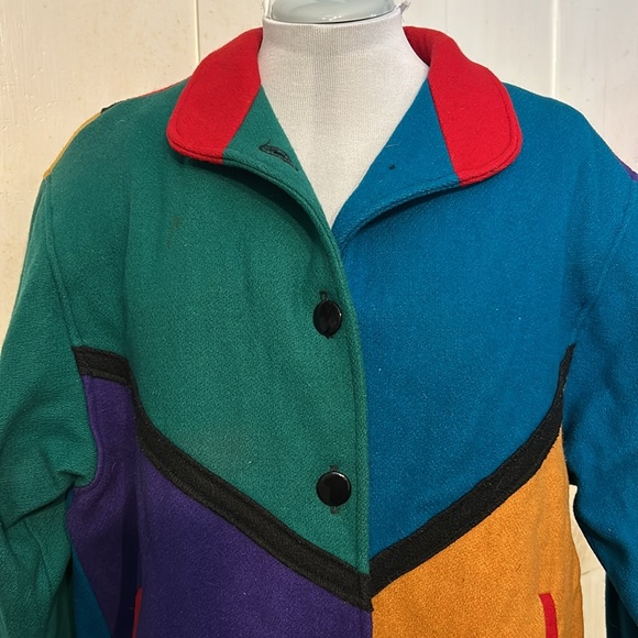 Colorblock 90s Y2K Michelle Francois Women's Jacket ZZ Coat vintage retro wool - Picture 3 of 10